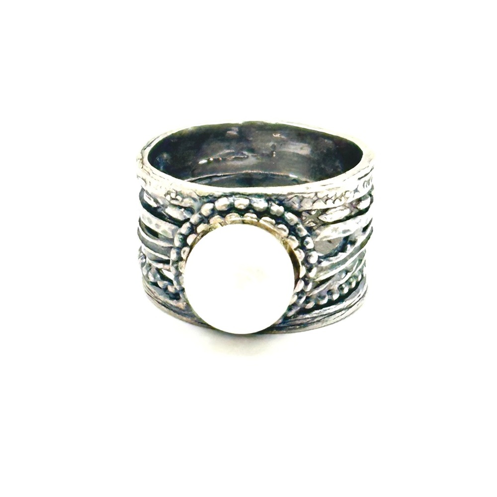 Sterling Silver & Pearl Wide Band Ring size 7 - Picture 4 of 11